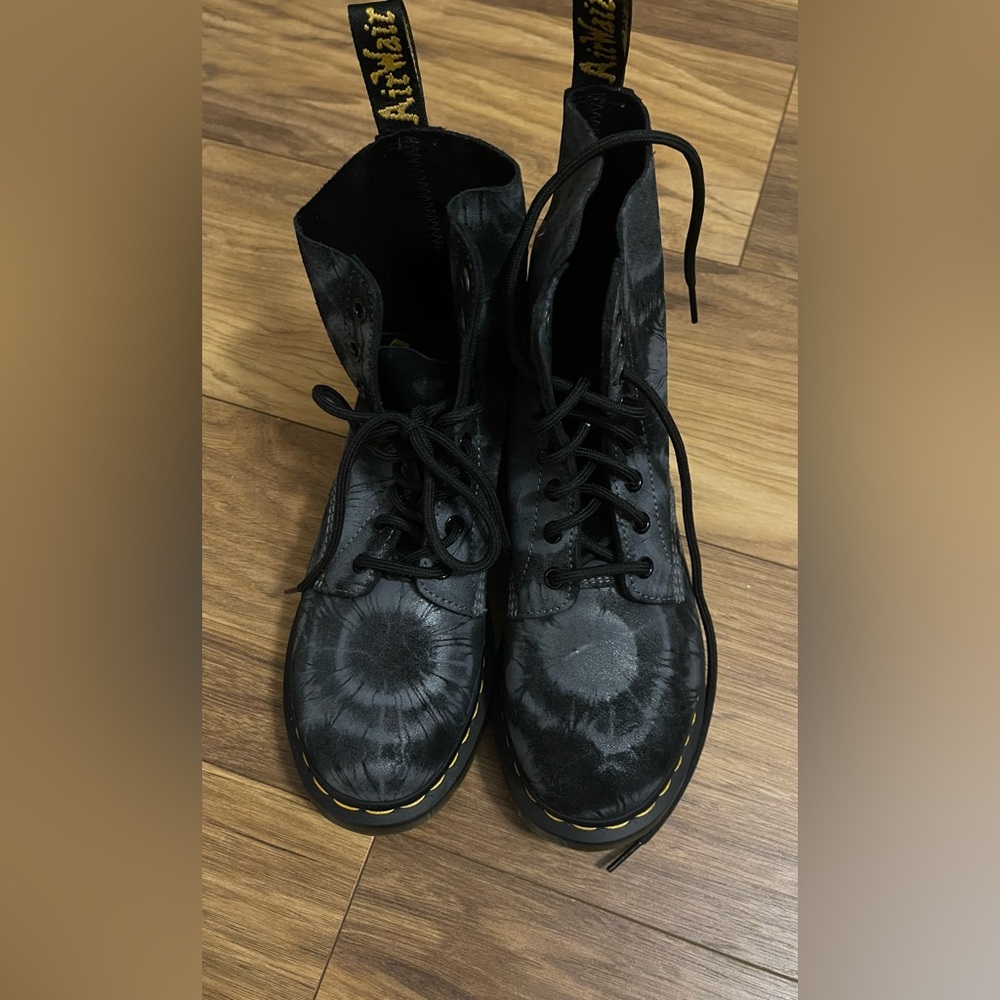 Black and grey tie die doc martens with box size 8
